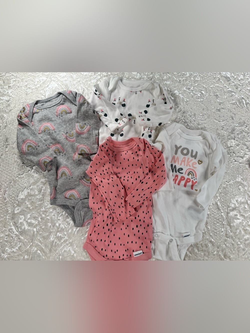 Gerber NNW SET OF 4 Long-Sleeve Onesies - Pink Polka Dot + Neutrals